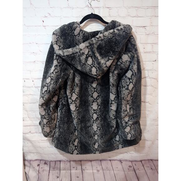 NVLT Coat Large Snake Print Faux Fur Jacket Hooded - Picture 5 of 13